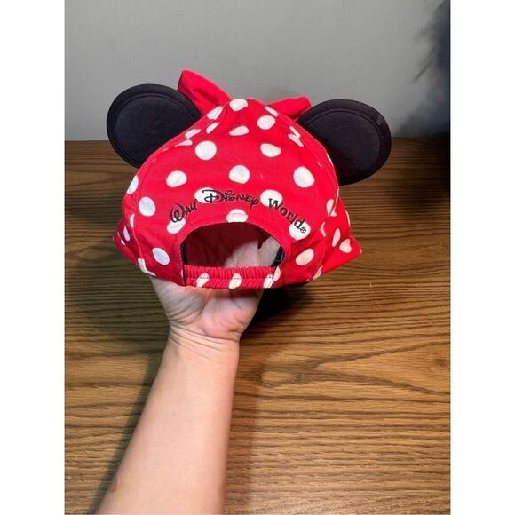 GIRL'S MINNIE MOUSE COTTON CAP HAT EARS & BOW ELASTIC BACK STRAP SZ TODDLER - Picture 2 of 5